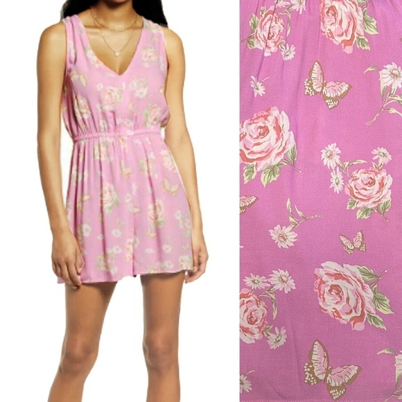 Nordstrom BP Floral Anna Romper Playsuit Deep Plunge Back back Elasticized Waist - Picture 2 of 11